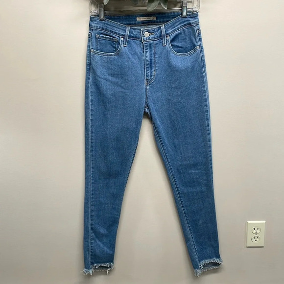 Levi’s 721 High Rise Skinny Denim Medium Wash Jeans Raw Hem 29 - Picture 1 of 15